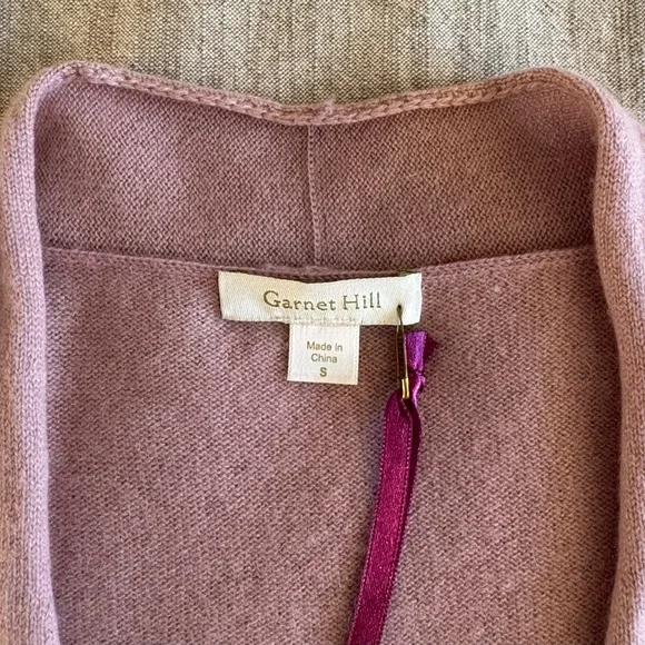 Garnet Hill Cashmere Mauve Lavender Tie Front Cardigan Sweater - Picture 4 of 11